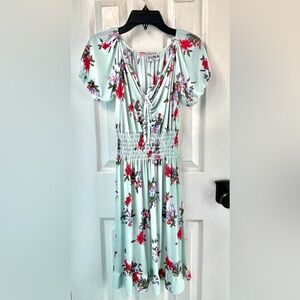 Cute Floral Smocked Waist Mint Green Maxi Dress